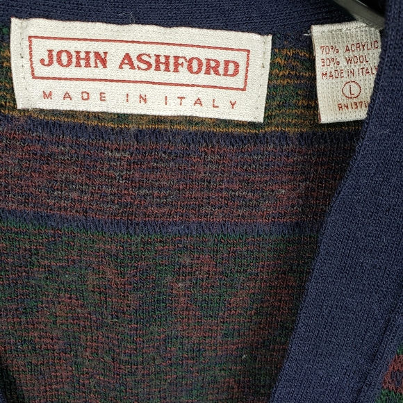 Vintage John Ashford Granddad Button Down Blue Wool Blend Cardigan Sweater Sz L - Picture 3 of 8
